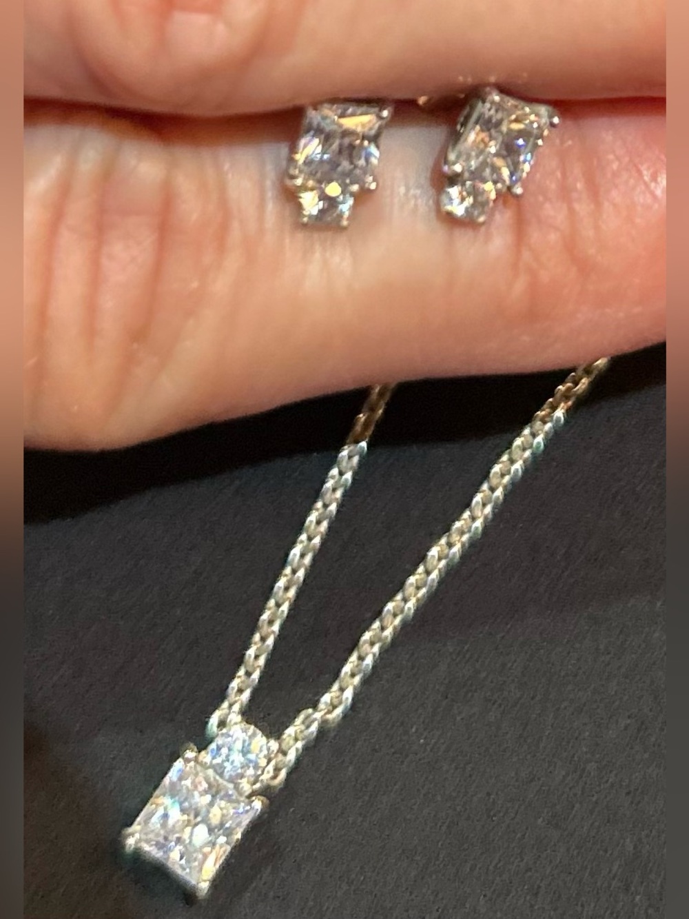 Pandora Silver Clear Crystal Pendant Necklace and Studs Set